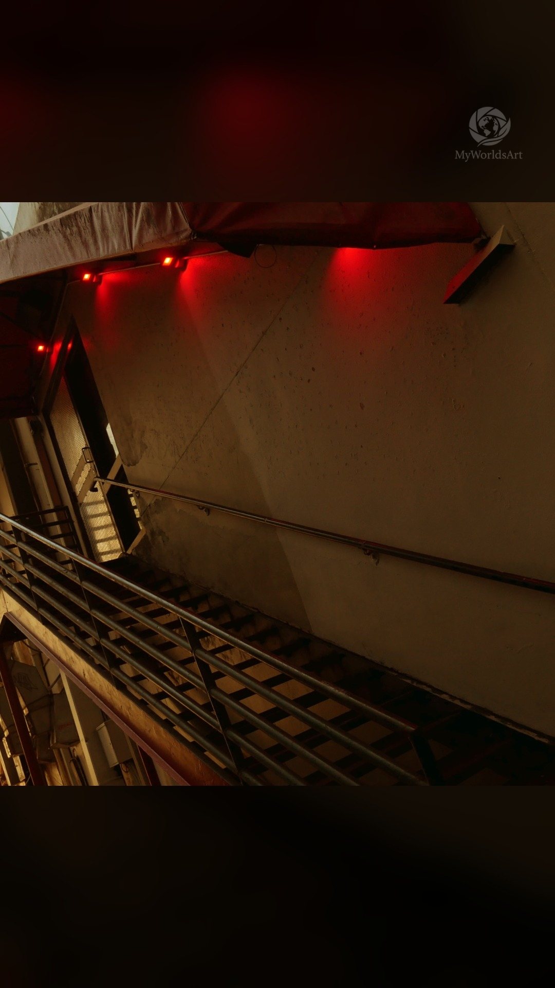 Red lights and a stairwell